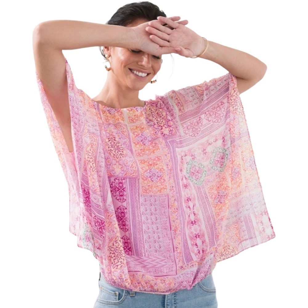 Chico’s Jersey Blouse Costal Title 
bubble Hem Top in Pink Size 12 Large